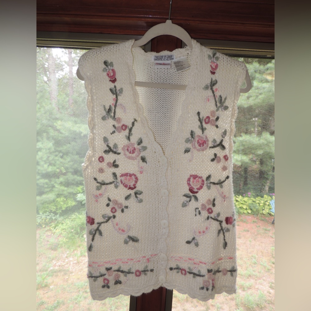 Bobbie Brooks Cream and Pink Cardigan with Floral Design